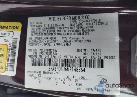 2017 Ford Fusion Hybrid Se from USA, damaged, VIN 3FA6P0LU6HR148854